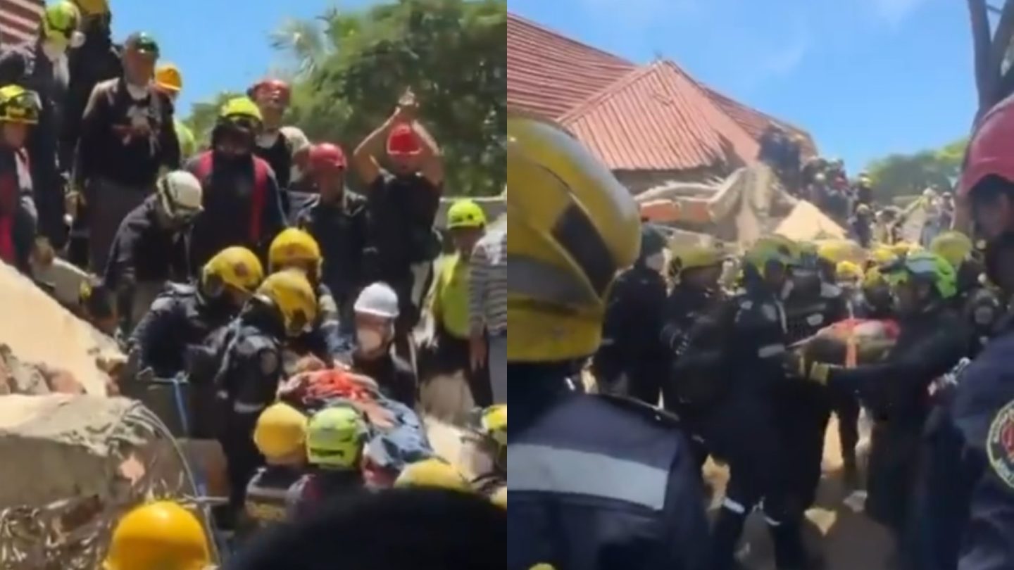 Διασώστες απεγκλωβίζουν τη Ντιάνα Τρονκόσο από τα συντρίμμια.