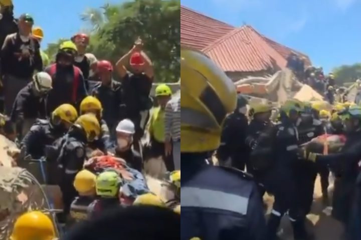 Διασώστες απεγκλωβίζουν τη Ντιάνα Τρονκόσο από τα συντρίμμια.